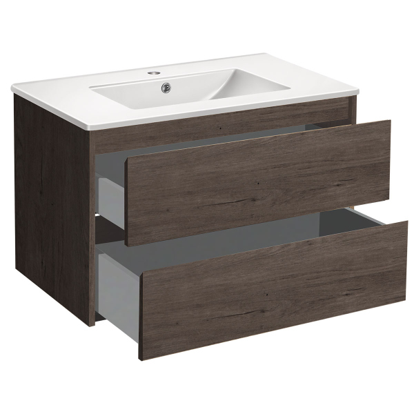 Тумба с раковиной Vincea Gio 800 подвесная, 2 выкатных ящика soft-close, R.Oak, VMC-2G800RO+VBS-13980MA