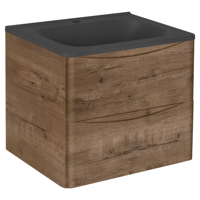 Тумба с раковиной Vincea Paola 600 подвесная, 2 выкатных ящика soft close, V.Oak, VMC-2P600VO+VCB-2VP600B