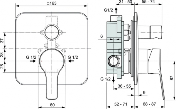 Смеситель Ideal Standard Entella A6949AA для ванны с душем, С ВНУТРЕННЕЙ ЧАСТЬЮ