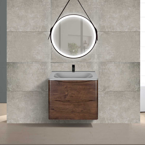 Тумба с раковиной Vincea Paola 600 подвесная, 2 выкатных ящика soft close, R.Wood, VMC-2P600RW+VCB-2VP600B