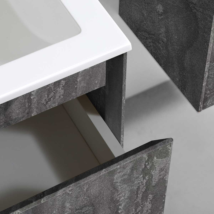 Тумба с раковиной Vincea Luka 600 подвесная, 2 выкатных ящика soft-close, G.Stone, VMC-2L600GS+VCB-13600W