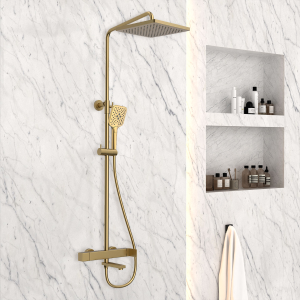 Душевая стойка Vincea Cube VSFS-1C1BG с изливом, брашированное золото