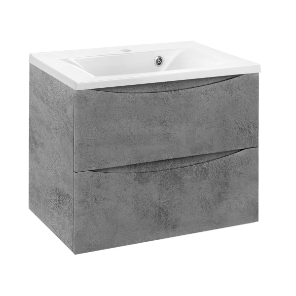Тумба с раковиной Vincea Mia 650 подвесная, 2 выкатных ящика soft close, Beton, VMC-2MA650BT+VCB-3M650W