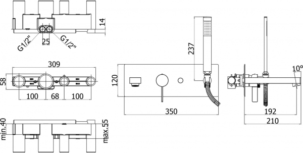 Смеситель Paffoni Rock RO001CR С ВНУТРЕННЕЙ ЧАСТЬЮ, для ванны с душем