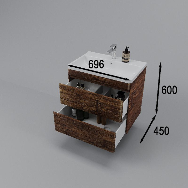 Тумба без раковины подвесная Style Line "Атлантика 70", Люкс старое дерево, СС-00002340