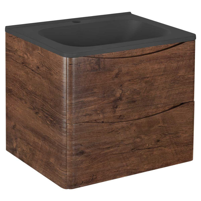 Тумба с раковиной Vincea Paola 600 подвесная, 2 выкатных ящика soft close, R.Wood, VMC-2P600RW+VCB-2VP600W