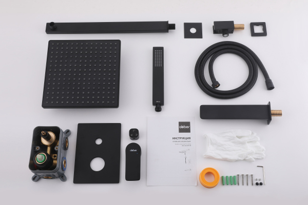 Душевая система ABBER Weiss Insel AF8017B скрытого монтажа с изливом, черная матовая