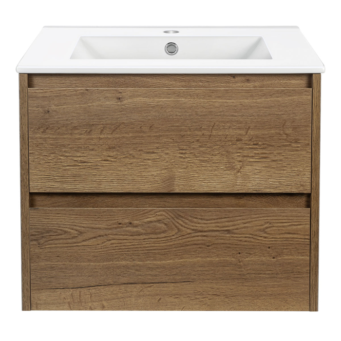 Тумба с раковиной Vincea Gio 600 подвесная, 2 выкатных ящика soft-close, T.Oak, VMC-2G600TO+VBS-13960