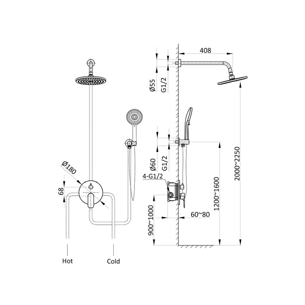Душевой комплект Vincea Desire VSFW-1D1CH, встраиваемый, 2 режима, хром