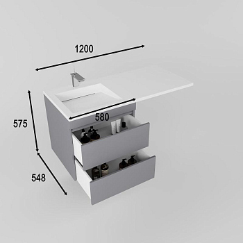 Тумба без раковины подвесная Style Line "Даллас ЛЕОН 120", Люкс серая, СС-00002451