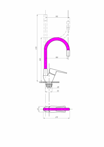 Смеситель для кухни FAUZT FZs-833-P129 гибкий излив тип См-МОЦБА Фиолетовый