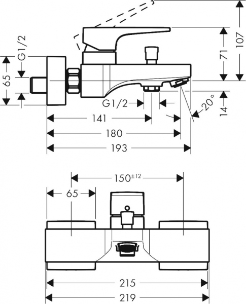 Смеситель Hansgrohe Metropol 32540990 для ванны с душем