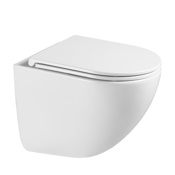 Комплект подвесной унитаз ABBER Bequem белый, с закрытым дном, инсталляцией и кнопкой хром глянцевый