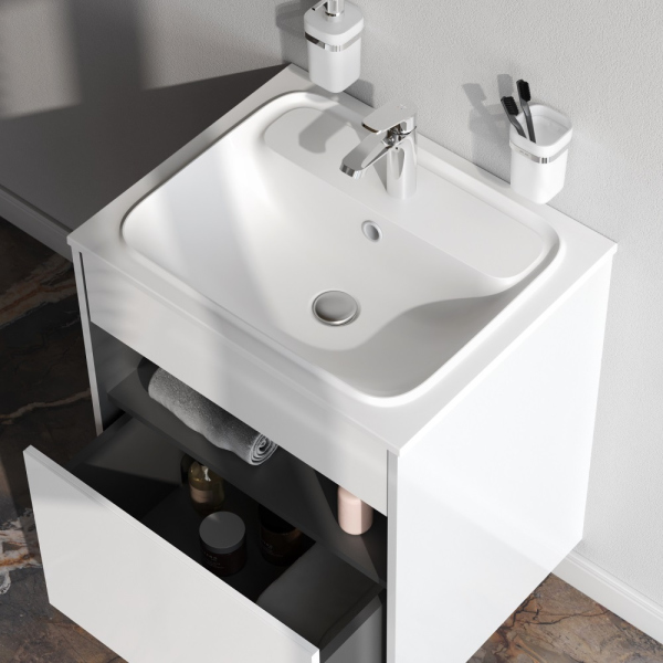 Тумба без раковины с нишей и 1 ящиком, 60 см, белый глянец, универсальная AM.PM Func, M8FFUX0601WG