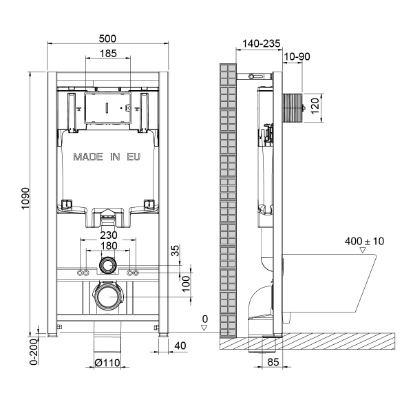 Система инсталляции Lemark PENEDA для подвесных унитазов, механическая, без кнопки смыва (9880001)