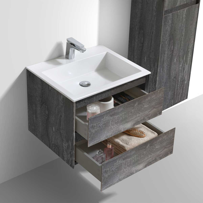 Тумба с раковиной Vincea Luka 600 подвесная, 2 выкатных ящика soft-close, G.Stone, VMC-2L600GS+VCB-13600W