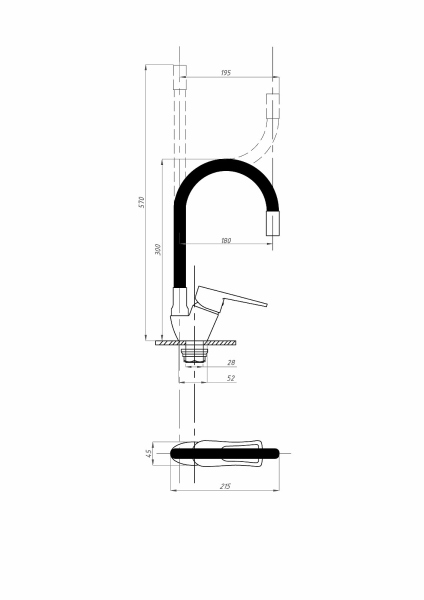 Смеситель для кухни FAUZT FZs-833-BL129 гибкий излив тип См-МОЦБА Черный