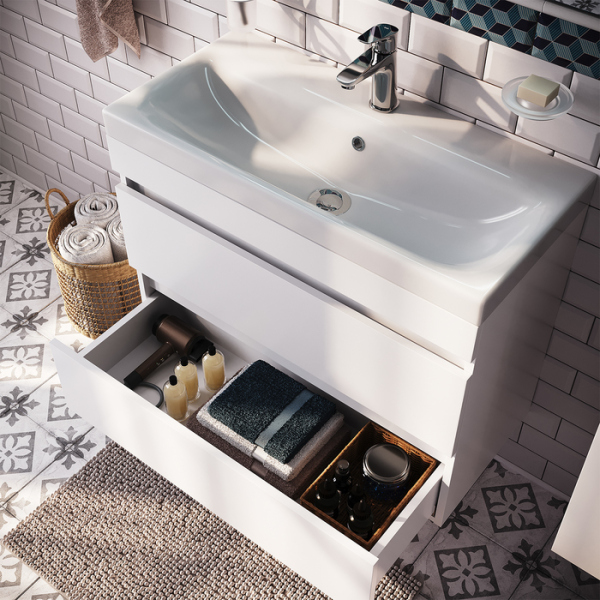 Тумба с раковиной IDDIS подвесная с ящиками, белая, 80 см, Zodiac. (ZOD8CB0i95K)