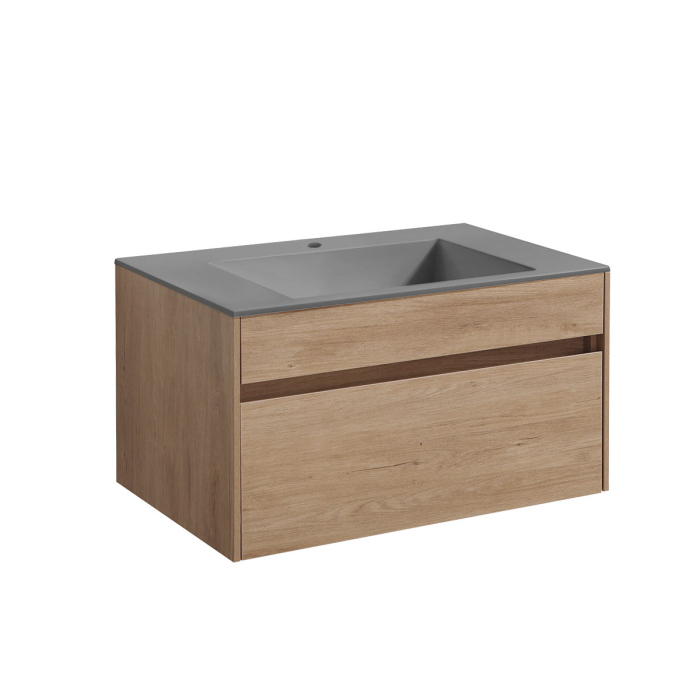 Тумба с раковиной Vincea Chiara 800 подвесная, 1 выкатной ящик soft-close, N.Oak, VMC-2C800NO+VCB-13800W