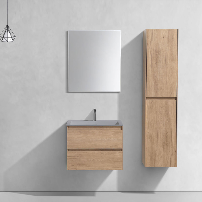 Тумба с раковиной Vincea Luka 600 подвесная, 2 выкатных ящика soft-close, N.Oak, VMC-2L600NO+VCB-13600G