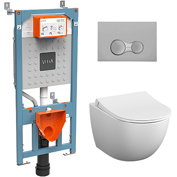 Инсталляция с унитазом Vitra Sento сиденье и клавишей матовый хром 9830B003-7207