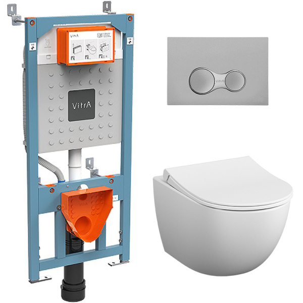 Инсталляция с унитазом Vitra Sento сиденье и клавишей матовый хром 9830B003-7207