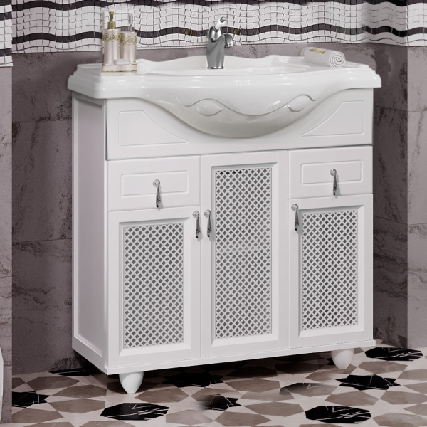 Тумба для комплекта Opadiris Тибет 80 с декоративной решеткой, беленый бук