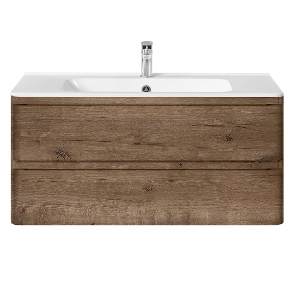 Тумба с раковиной Vincea Vico 1000 подвесная, 2 выкатных ящика soft close, V.Oak, VMC-2V100VO+VCB-2VP100W