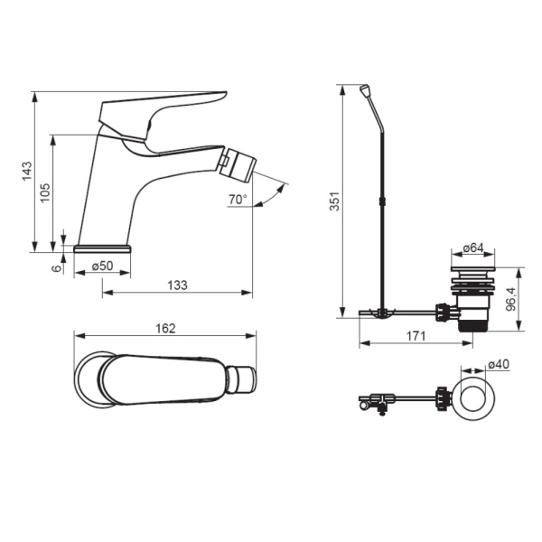 Смеситель для биде с донным клапаном Damixa Jupiter, 770240300