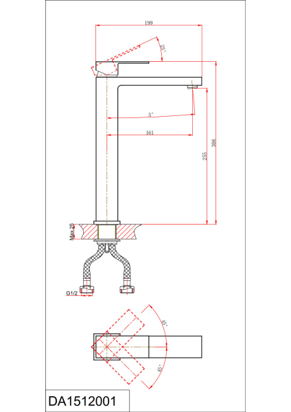 Смеситель для раковины DK высокий серый графит Bayern.Liszt (DA1512006)