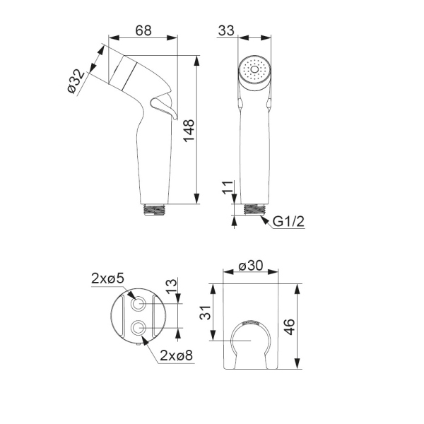 Гигиенический душ с держателем Damixa Shower program, 760550100