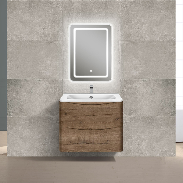 Тумба с раковиной Vincea Paola 600 подвесная, 2 выкатных ящика soft close, Beton, VMC-2P600BT+VCB-2VP600W