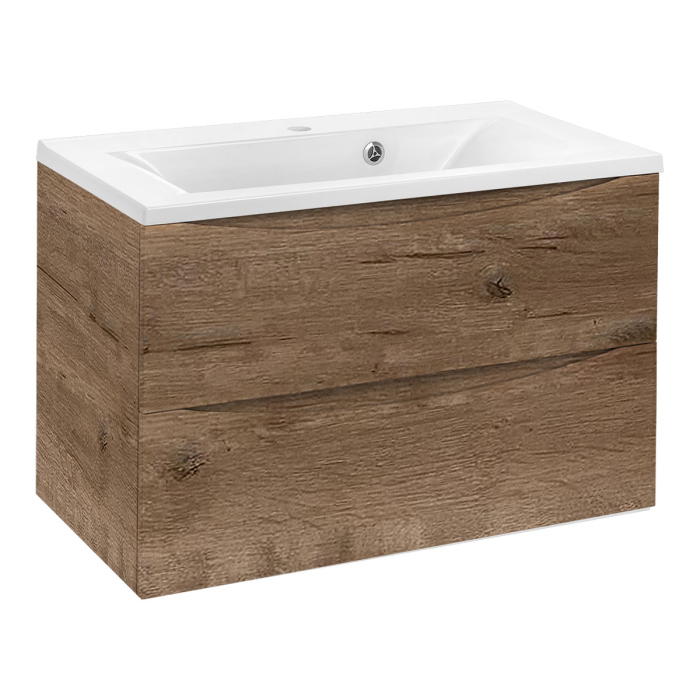 Тумба с раковиной Vincea Mia 750 подвесная, 2 выкатных ящика soft close, V.Oak, VMC-2MA750VO+VCB-3M750B