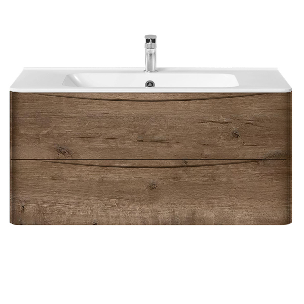 Тумба с раковиной Vincea Paola 1000 подвесная, 2 выкатных ящика soft close, V.Oak, VMC-2P100VO+VCB-2VP100W