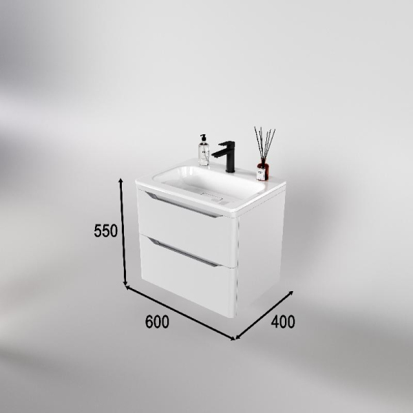 Тумба без раковины Style Line подвесная "Марелла 60" (2 ящ.) белый матовый, PLUS, СС-00002404