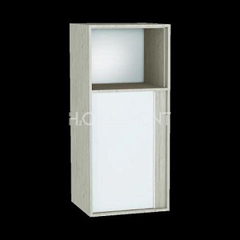 Средний шкаф Metropole левосторонний, 40 см, цвет серебристый дуб, фасад белое акриловое стекло