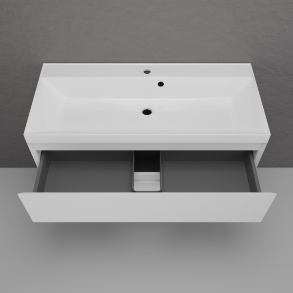 Тумба без раковины подвесная "Манхэттен 100" ЭМАЛЬ 100 2 ящика PLUS белый матовый, ЛС-00002356