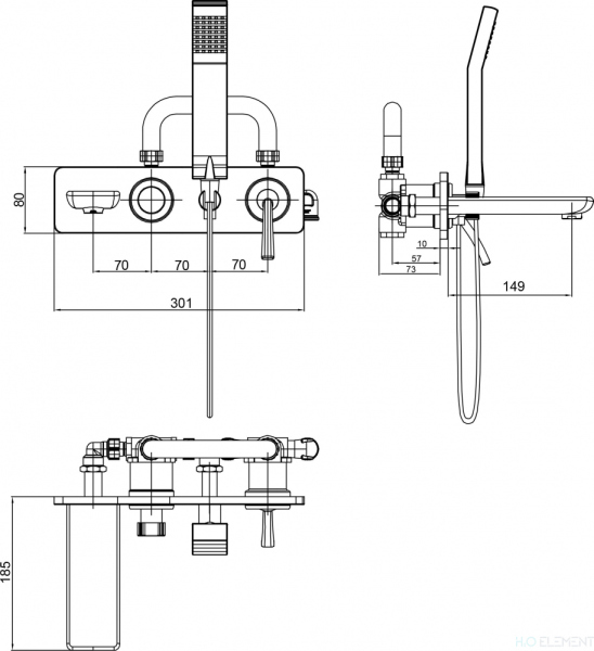 Смеситель E.C.A. Novita 104101130 С ВНУТРЕННЕЙ ЧАСТЬЮ, для ванны с душем