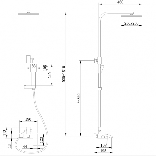 Душевая стойка ABBER Wasserfall AF8616L с изливом, хром