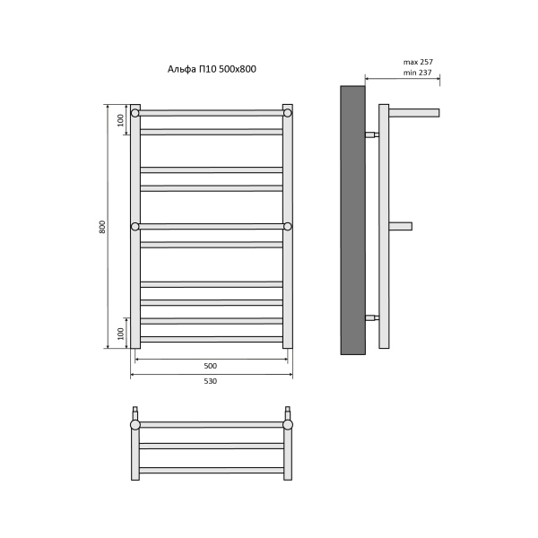 Полотенцесушитель водяной Aquatek (Акватек) Альфа П10 500х800 мм, с полкой, черный, AQ RRP1080BL