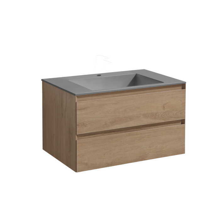 Тумба с раковиной Vincea Luka 800 подвесная, 2 выкатных ящика soft-close, N.Oak, VMC-2L800NO+VCB-13800B