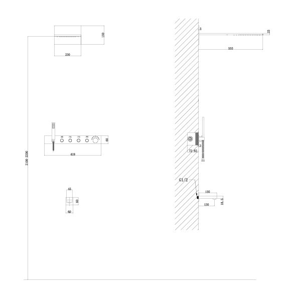 Душевая система ABBER Rund AF8753B скрытого монтажа с изливом, термостат, черная матовая
