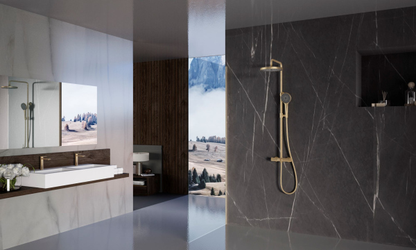 Душевая стойка Vincea Rim VSFS-2RM1BG с изливом, брашированное золото