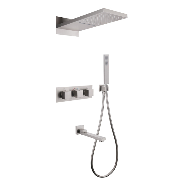Душевая система ABBER Daheim AF8253SP скрытого монтажа с изливом, термостат, сатин