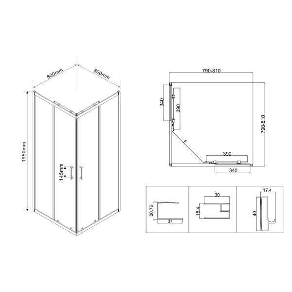 Душевой уголок Vincea City VSS-5CT800MT, 800*800, хром, стекло текстурное