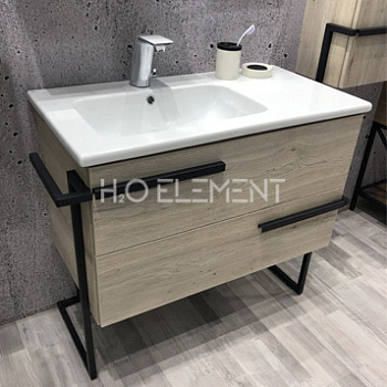 Тумба-умывальник Comforty "Дюссельдорф-90" дуб дымчатый с раковиной Эйфория 90 левая