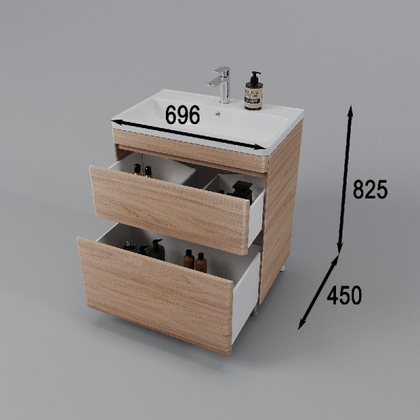 Тумба без раковины напольная Style Line "Атлантика 70", Люкс ясень перламутр, СС-00002344