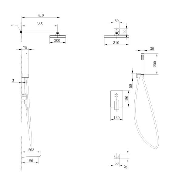 Душевая система ABBER Weiss Insel AF8017FW скрытого монтажа с изливом, белая матовая