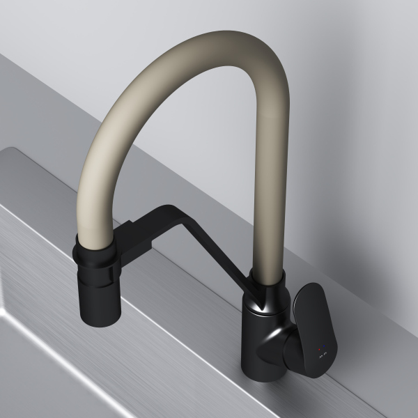 Смеситель для кухни с каналом для питьевой воды и гибким бежевым изливом AM.PM Like, F8007826