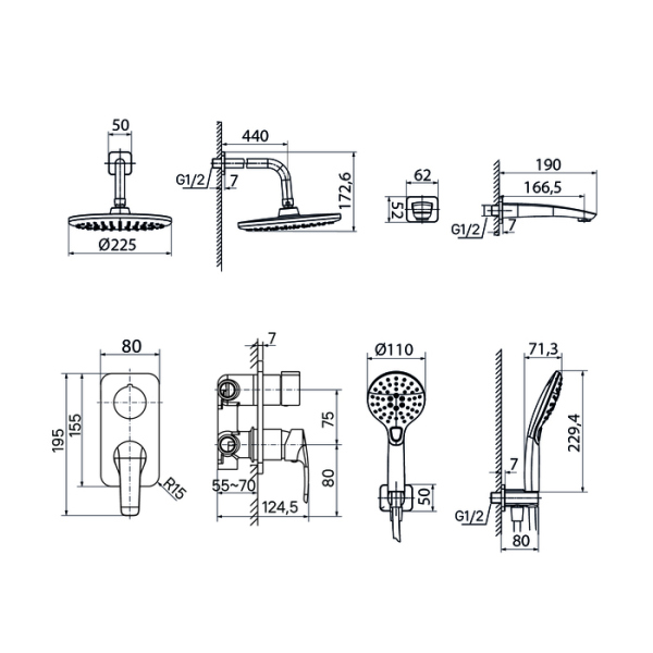 Душевая система скрытого монтажа с тропическим душем, Ray, IDDIS, (RAYSB03i68)